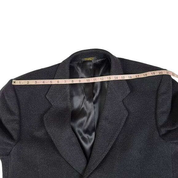 Mens Mongolian Cashmere Pea Coat 44L Black Button Front Long - Picture 5 of 7
